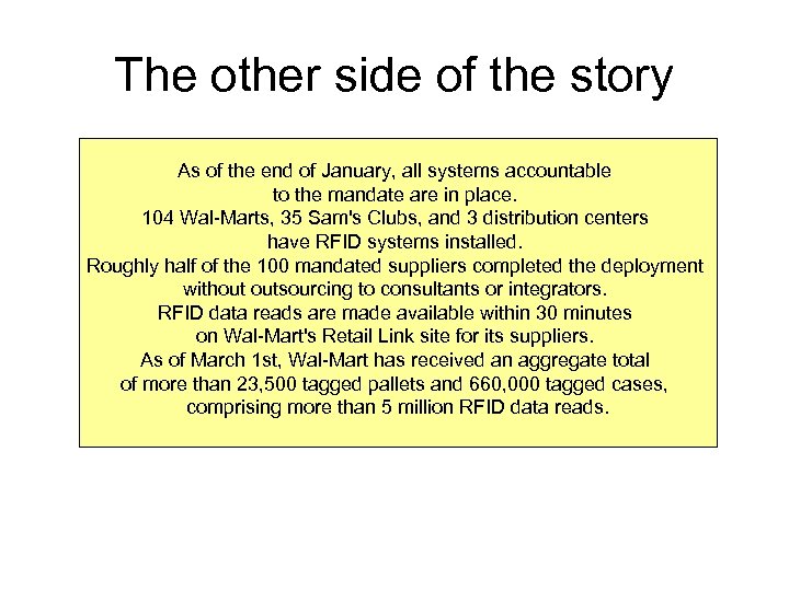 The other side of the story As of the end of January, all systems