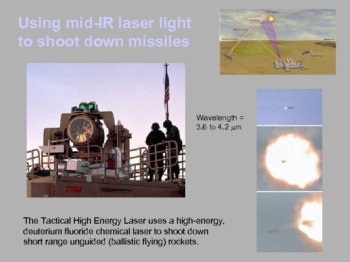 Using mid-IR laser light to shoot down missiles Wavelength = 3. 6 to 4.