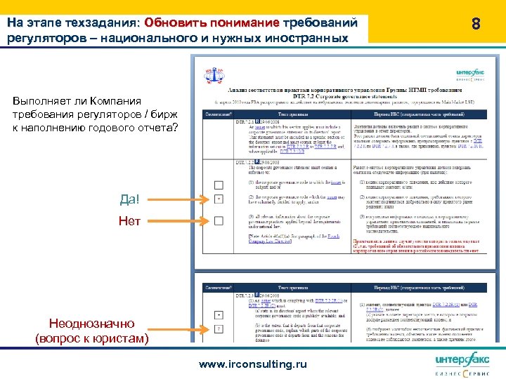 На этапе техзадания: Обновить понимание требований регуляторов – национального и нужных иностранных Выполняет ли