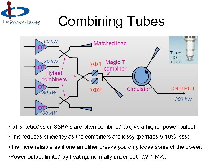 Combining Tubes • Io. T’s, tetrodes or SSPA’s are often combined to give a