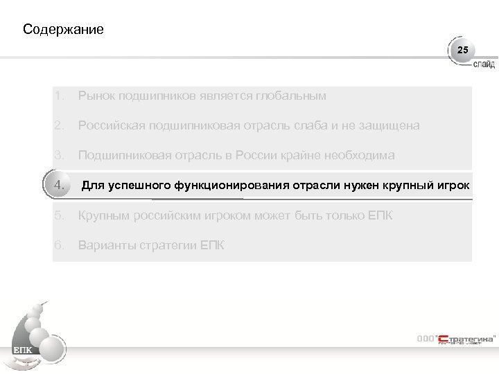 Содержание 25 1. Рынок подшипников является глобальным 2. Российская подшипниковая отрасль слаба и не