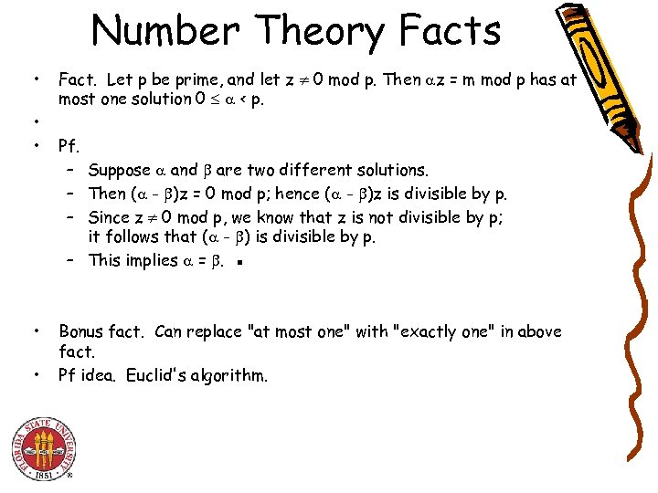 Number Theory Facts • • • Fact. Let p be prime, and let z