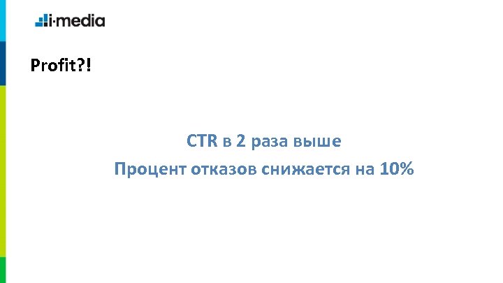 Profit? ! CTR в 2 раза выше Процент отказов снижается на 10% 
