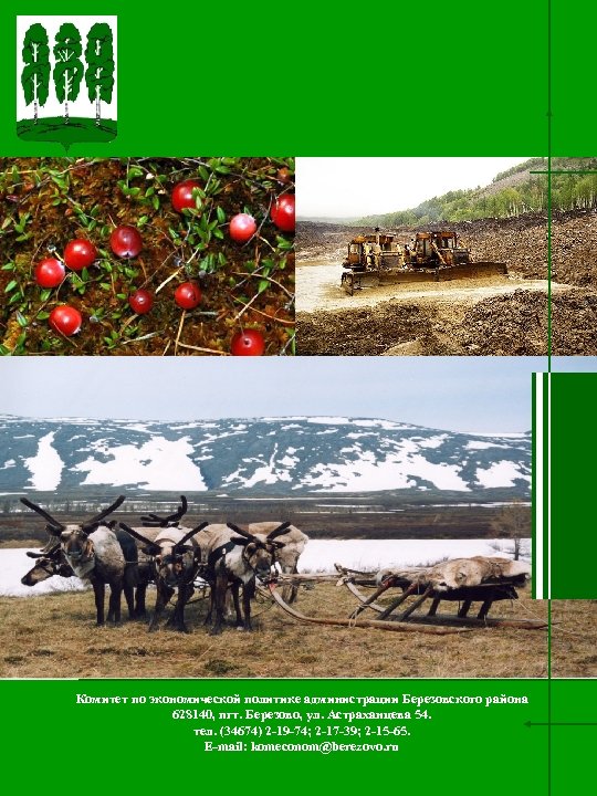 Комитет по экономической политике администрации Березовского района 628140, пгт. Березово, ул. Астраханцева 54. тел.