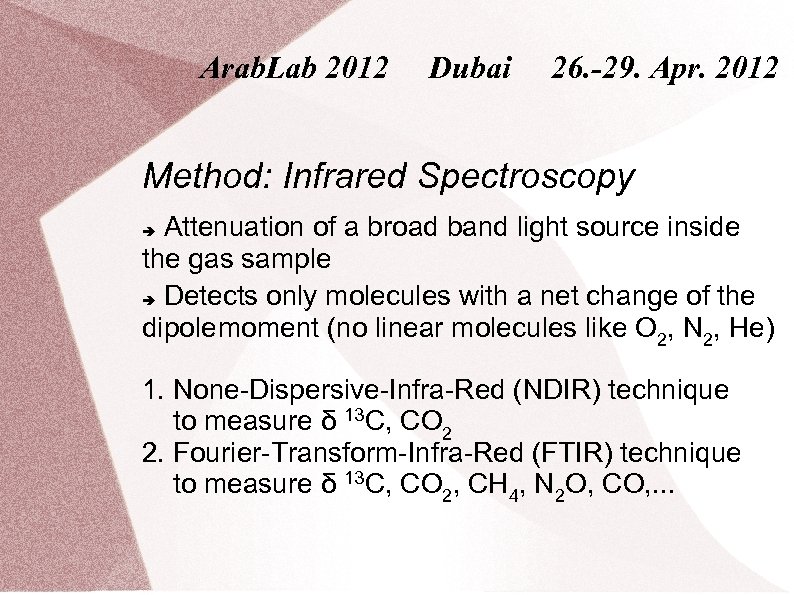 Arab. Lab 2012 Dubai 26. -29. Apr. 2012 Method: Infrared Spectroscopy Attenuation of a