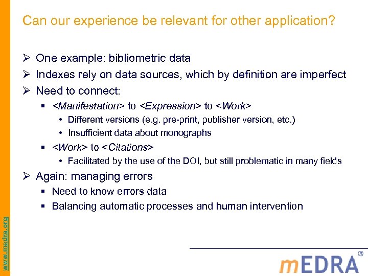 Can our experience be relevant for other application? Ø One example: bibliometric data Ø