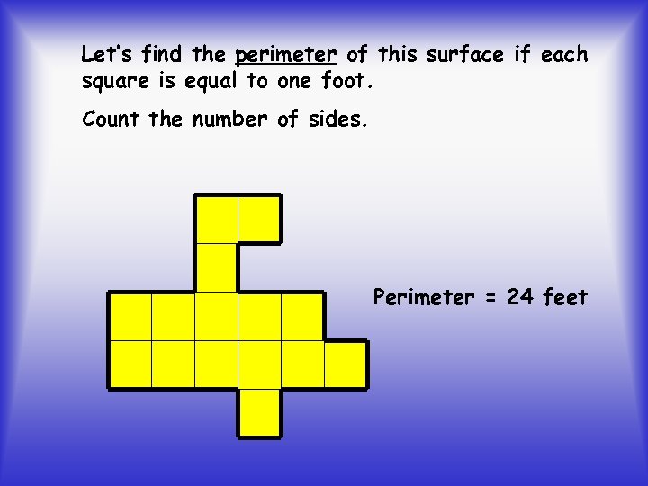 Let’s find the perimeter of this surface if each square is equal to one