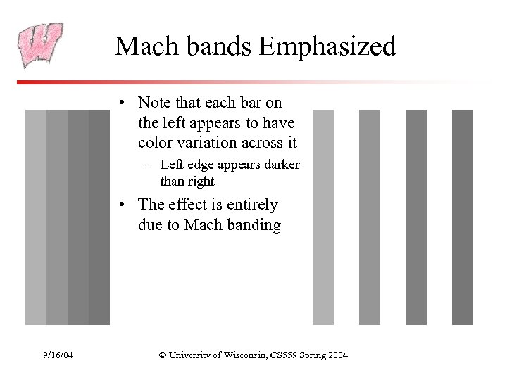 Mach bands Emphasized • Note that each bar on the left appears to have