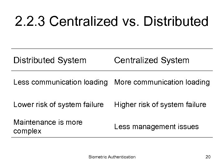 2. 2. 3 Centralized vs. Distributed System Centralized System Less communication loading More communication