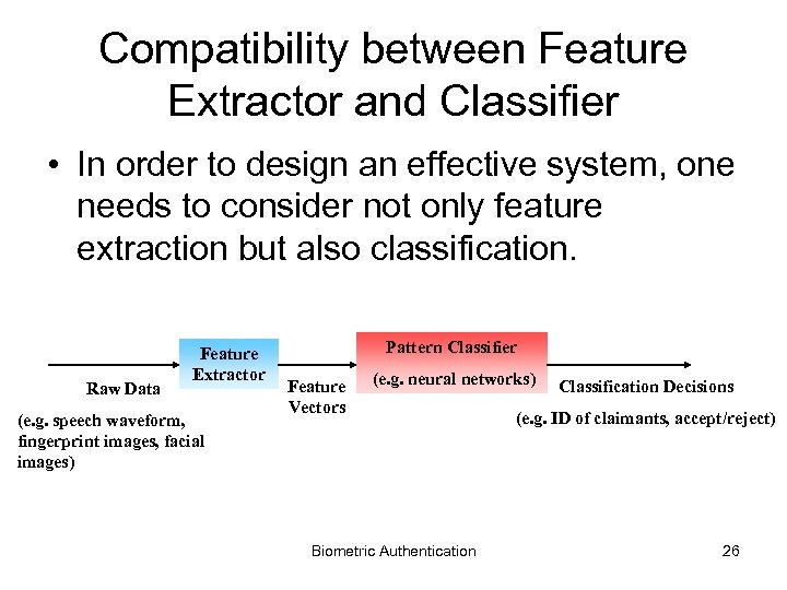 Compatibility between Feature Extractor and Classifier • In order to design an effective system,
