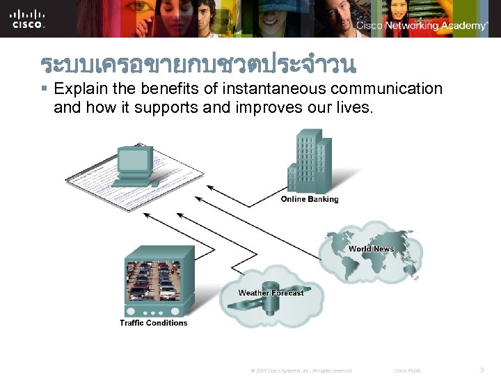 ระบบเครอขายกบชวตประจำวน § Explain the benefits of instantaneous communication and how it supports and improves