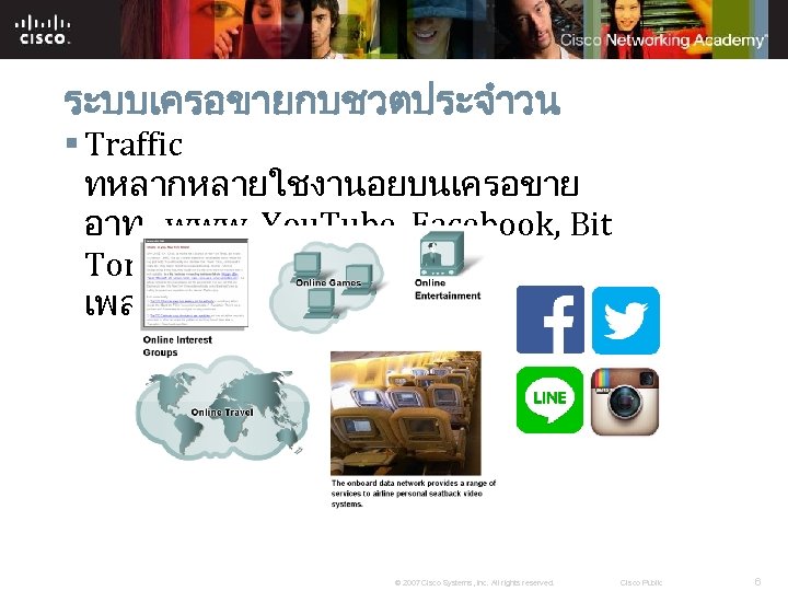 ระบบเครอขายกบชวตประจำวน § Traffic ทหลากหลายใชงานอยบนเครอขาย อาท www, You. Tube, Facebook, Bit Torrent, download ภาพยนต เพลงหรอรปภาพ