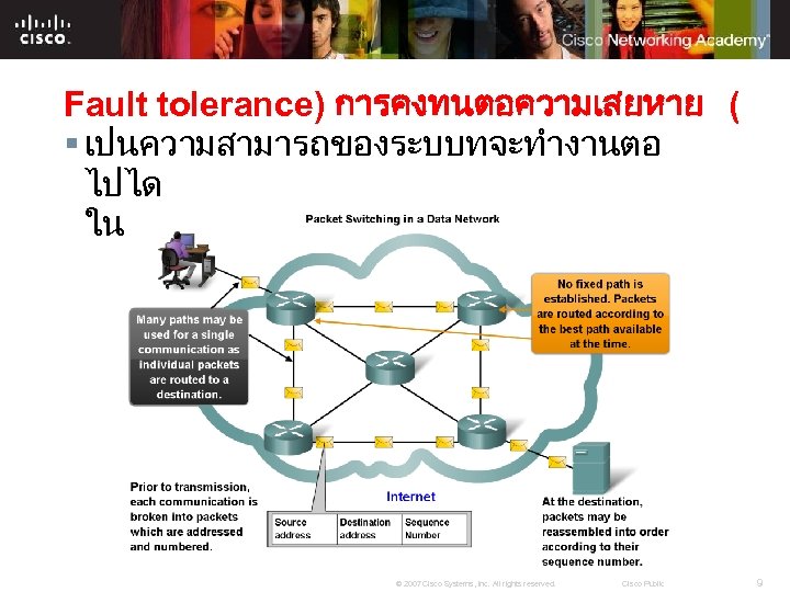 Fault tolerance) การคงทนตอความเสยหาย ( § เปนความสามารถของระบบทจะทำงานตอ ไปได ในสภาวะทมความเสยหายเกดขน © 2007 Cisco Systems, Inc. All