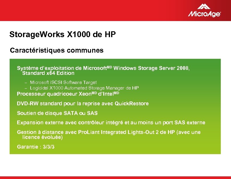 Storage. Works X 1000 de HP Caractéristiques communes Système d’exploitation de Microsoft. MD Windows