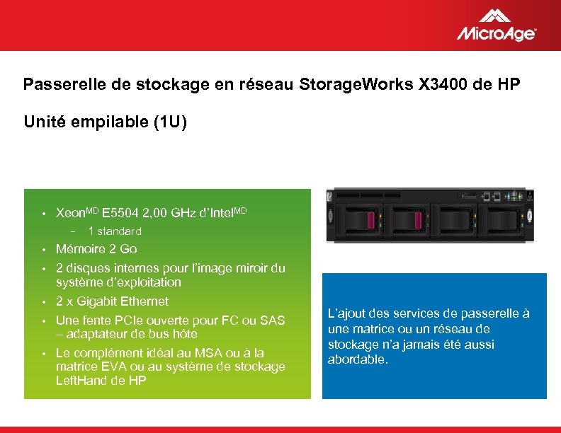 Passerelle de stockage en réseau Storage. Works X 3400 de HP Unité empilable (1