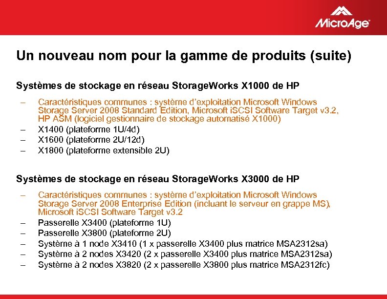 Un nouveau nom pour la gamme de produits (suite) Systèmes de stockage en réseau