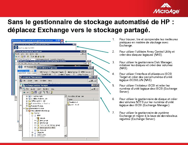 Sans le gestionnaire de stockage automatisé de HP : déplacez Exchange vers le stockage