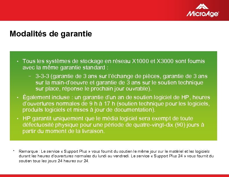 Modalités de garantie Tous les systèmes de stockage en réseau X 1000 et X