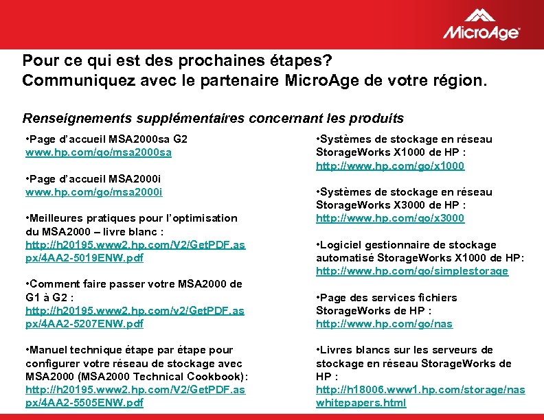 Pour ce qui est des prochaines étapes? Communiquez avec le partenaire Micro. Age de