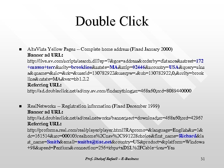 Double Click n Alta. Vista Yellow Pages -- Complete home address (Fixed January 2000)