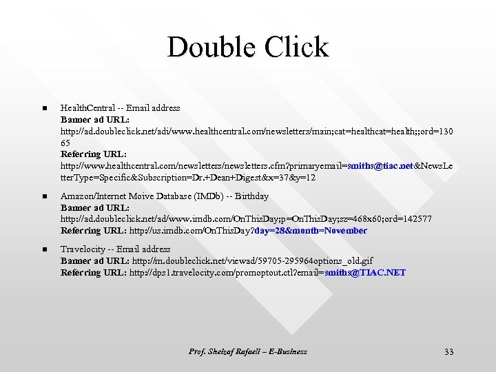 Double Click n Health. Central -- Email address Banner ad URL: http: //ad. doubleclick.