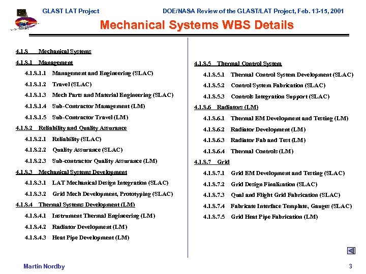 GLAST LAT Project DOE/NASA Review of the GLAST/LAT Project, Feb. 13 -15, 2001 Mechanical