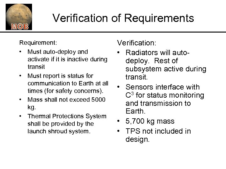 Verification of Requirements Requirement: • Must auto-deploy and activate if it is inactive during