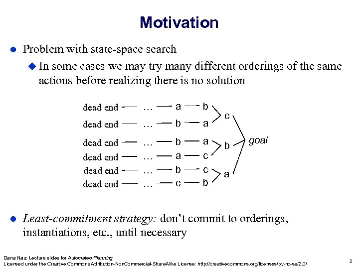 Motivation l Problem with state-space search u In some cases we may try many