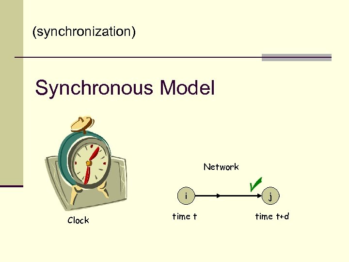(synchronization) Synchronous Model Network i Clock j time t+d 
