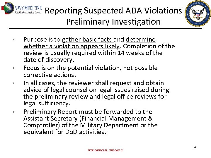 Reporting Suspected ADA Violations Preliminary Investigation • • Purpose is to gather basic facts