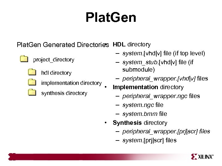 Plat. Gen • Plat. Generated Directories HDL directory – system. [vhd|v] file (if top