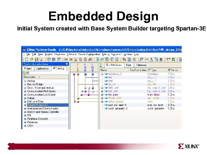 Embedded Design Initial System created with Base System Builder targeting Spartan-3 E 