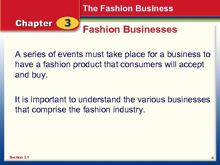 The Fashion Businesses A series of events must take place for a business to