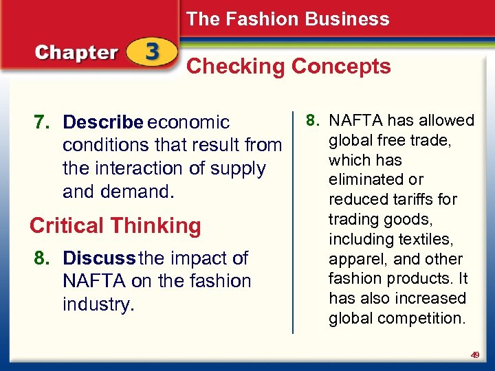 The Fashion Business Checking Concepts 7. Describe economic conditions that result from the interaction