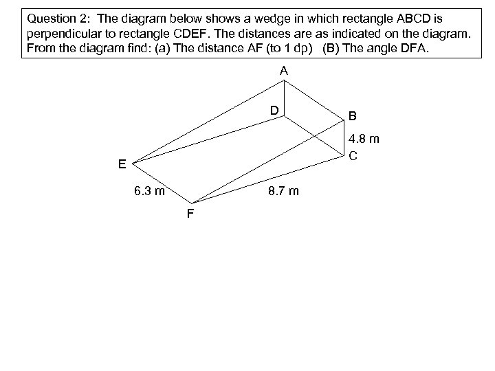 Question 2: The diagram below shows a wedge in which rectangle ABCD is perpendicular