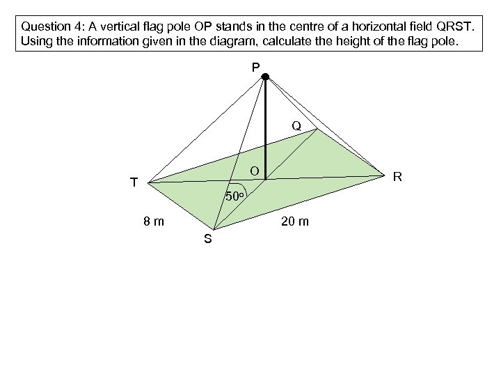 Question 4: A vertical flag pole OP stands in the centre of a horizontal