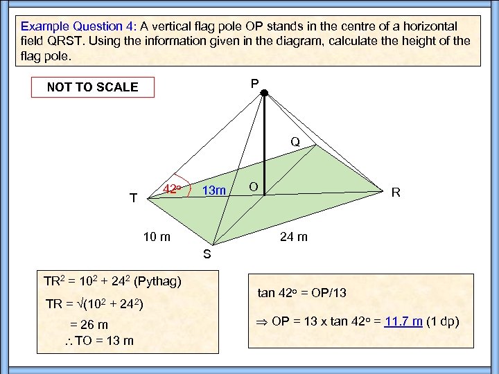 Example Question 4: A vertical flag pole OP stands in the centre of a