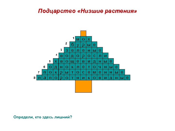 Подцарство «Низшие растения» 1 2 3 4 х 6 о д 7 п о