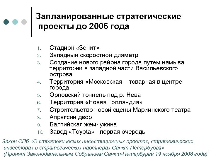 Запланированные стратегические проекты до 2006 года 1. 2. 3. 4. 5. 6. 7. 8.