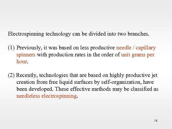 Electrospinning technology can be divided into two branches. (1) Previously, it was based on