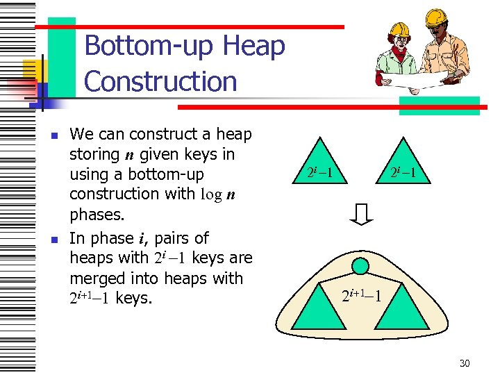 Bottom-up Heap Construction n n We can construct a heap storing n given keys