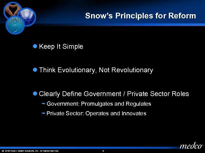 Snow’s Principles for Reform l Keep It Simple l Think Evolutionary, Not Revolutionary l