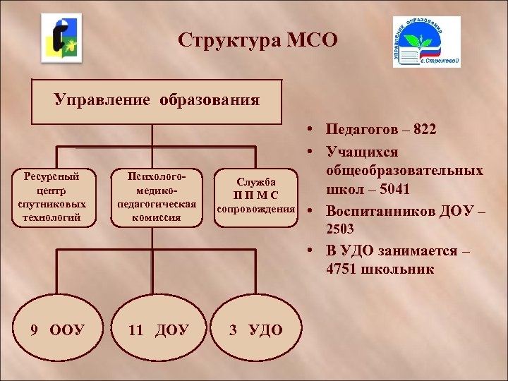 Структура МСО Управление образования Ресурсный центр спутниковых технологий Психологомедикопедагогическая комиссия Служба ППМС сопровождения •