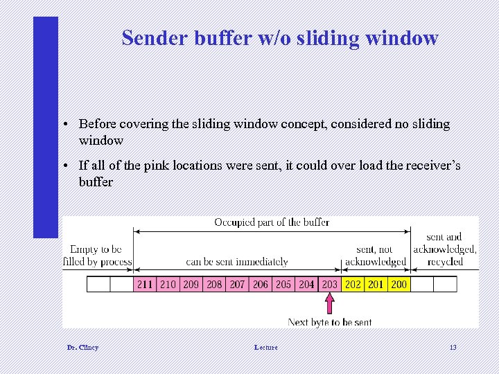 Sender buffer w/o sliding window • Before covering the sliding window concept, considered no