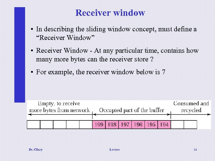 Receiver window • In describing the sliding window concept, must define a “Receiver Window”