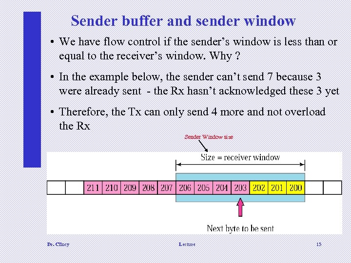 Sender buffer and sender window • We have flow control if the sender’s window