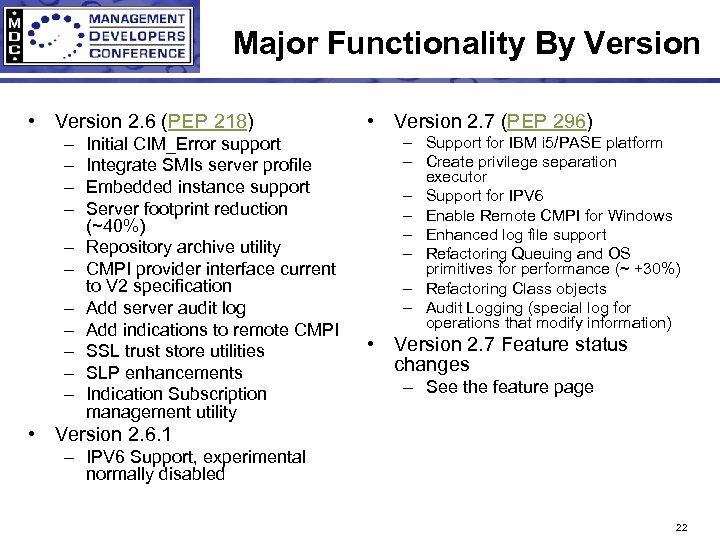 Major Functionality By Version • Version 2. 6 (PEP 218) – – – Initial