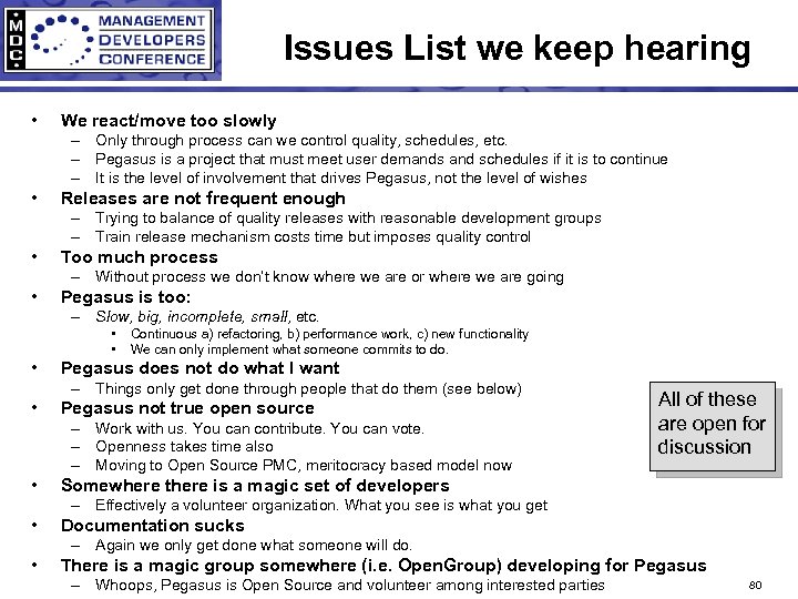Issues List we keep hearing • We react/move too slowly – Only through process