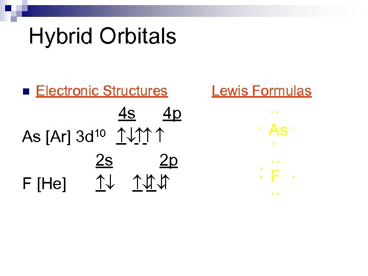 Hybrid Orbitals n Electronic Structures 4 s 4 p As [Ar] 3 d 10