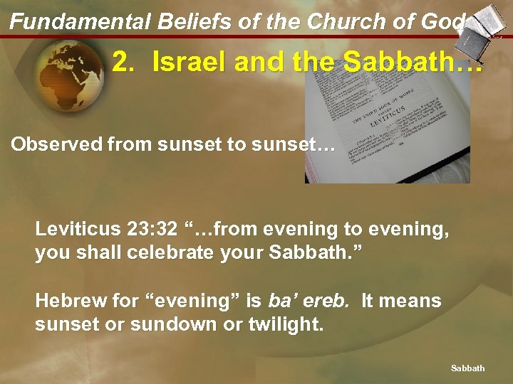 Fundamental Beliefs of the Church of God 2. Israel and the Sabbath… Observed from